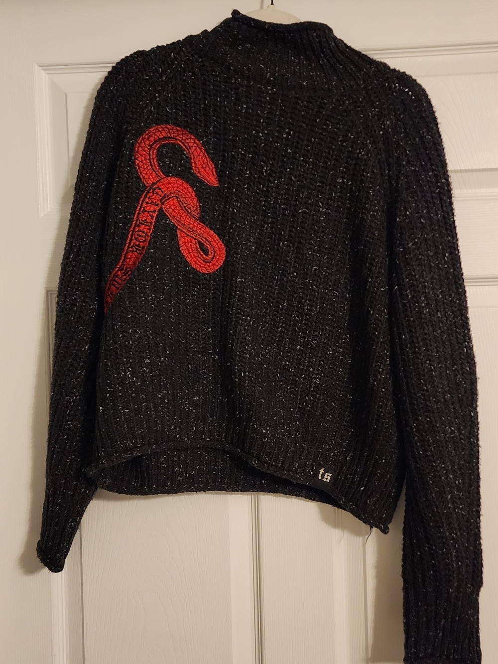 Taylor Swift Black Knit Cowl Sweater with Red Snake Motif